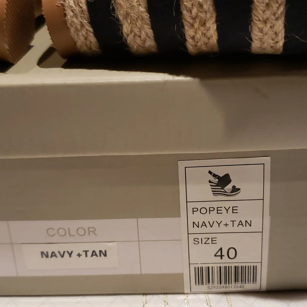 French Blu NEW Wedge Espadrille Platform Sandal NIB Navy Tan Women's 40